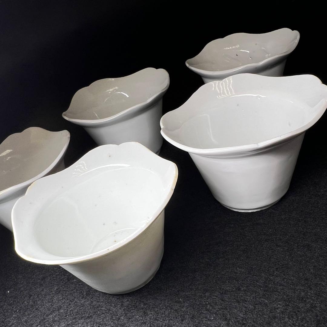 江戸中期　柿右衛門　白磁猪口5点　口径約7.5㎝　東Y8-0403☆2Fトヒサル