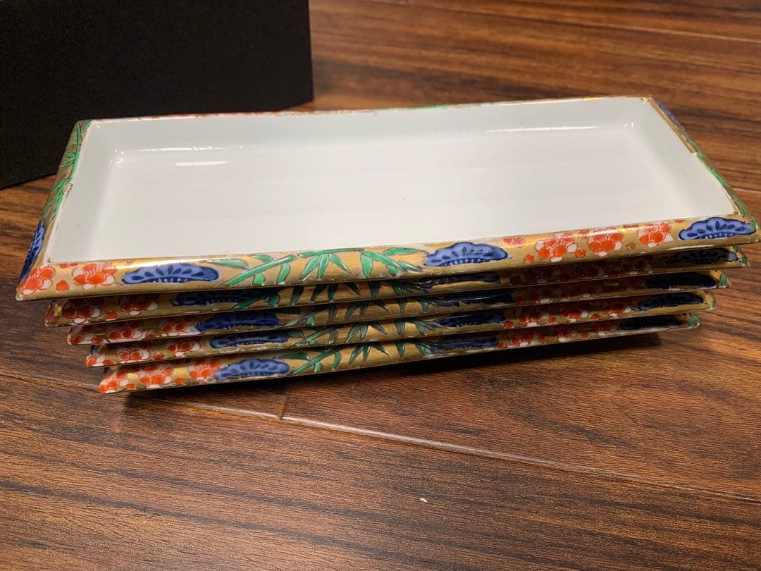 和風花柄陶器長方形プレート