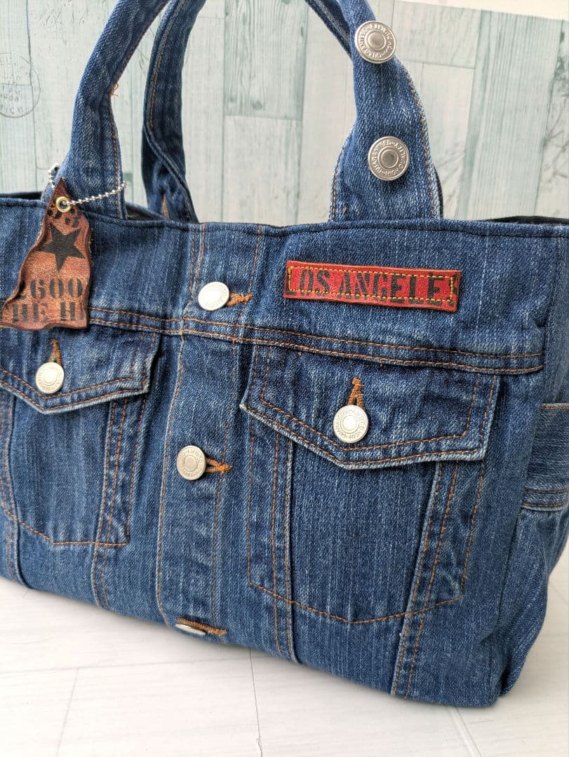 デニムリメイク　☆Gジャン両サイドポケット☆トートバッグ☆