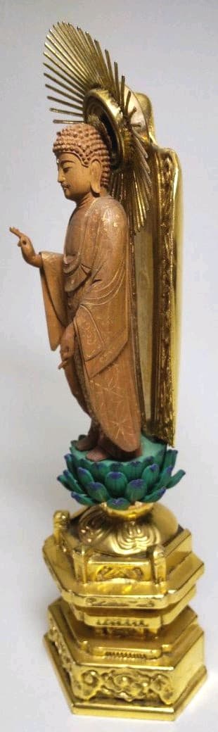 本格手彫り彫刻 阿弥陀如来 純金箔押し六角台座