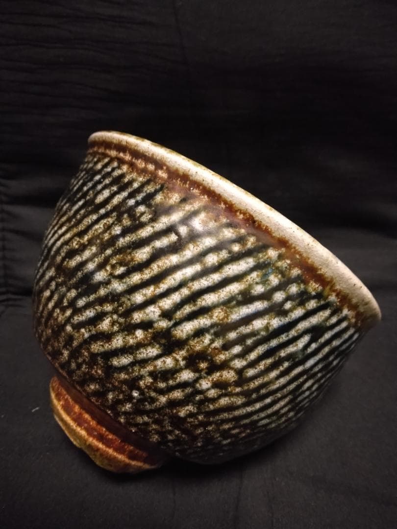 茶碗　人間国宝「島岡達三」作　共箱付塩釉象嵌縄文碗　達三、最上位作品になります。