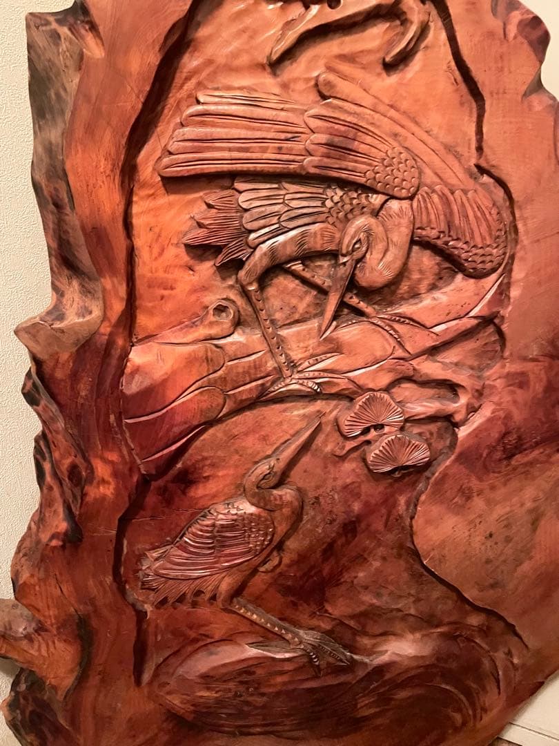 欅？　衝立木製彫刻パーテーション 鶴デザイン