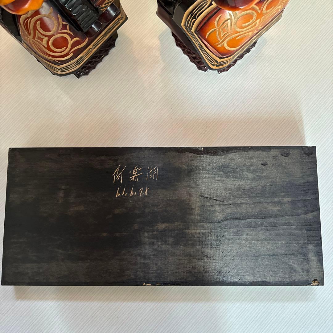 昭和レトロ　民芸品アイヌ木彫り　48cm大型ニポポ人形(夫婦) 台付