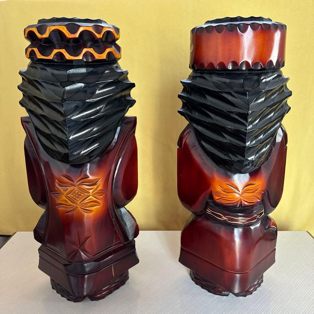 昭和レトロ　民芸品アイヌ木彫り　48cm大型ニポポ人形(夫婦) 台付