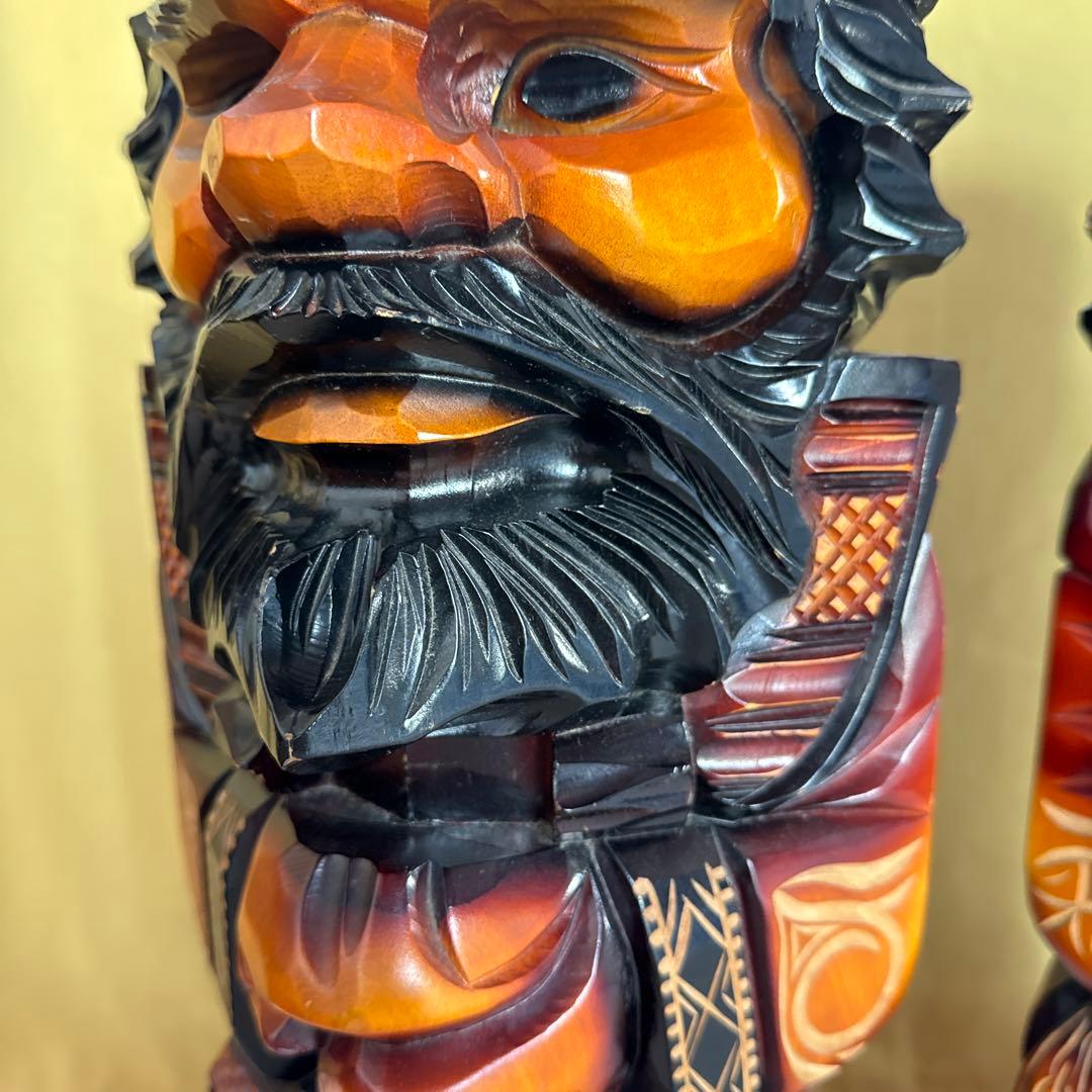 昭和レトロ　民芸品アイヌ木彫り　48cm大型ニポポ人形(夫婦) 台付