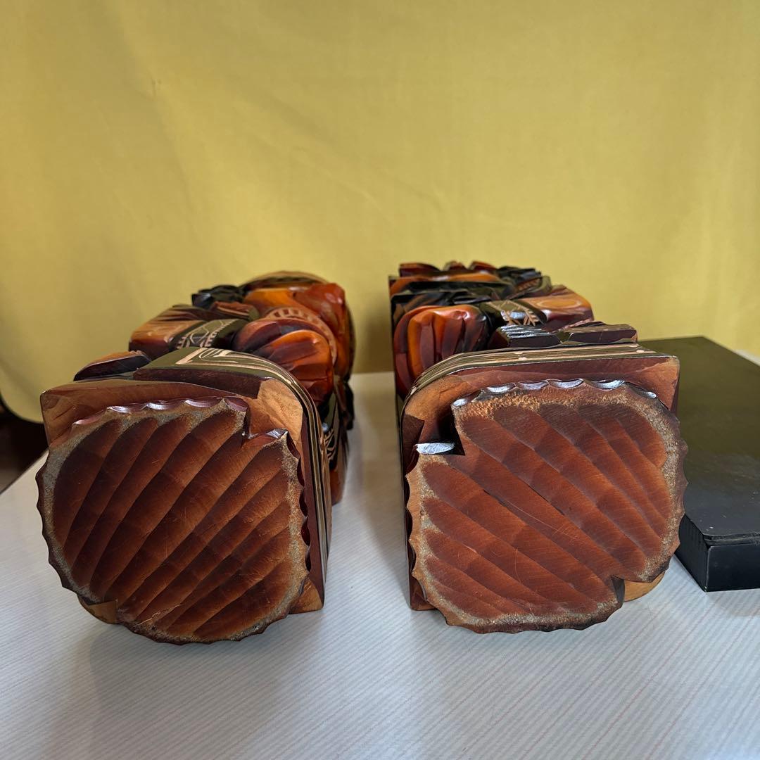 昭和レトロ　民芸品アイヌ木彫り　48cm大型ニポポ人形(夫婦) 台付