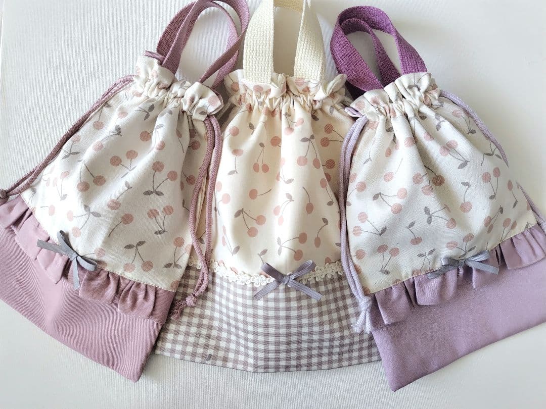 上履き入れ お着替え袋 巾着袋 入園入学グッズ さくらんぼ