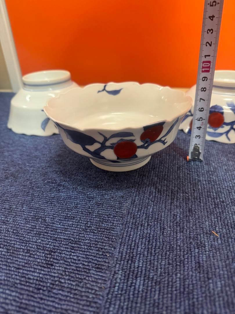 1709 深川製磁　染付柿文　中鉢　5客　15cm