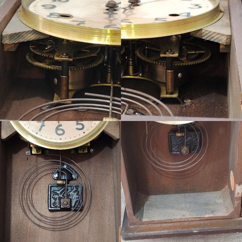 【時計】 レトロ ゼンマイ式 壁掛け時計 置 柱 巻鍵付 昭和 帝国時計 レア