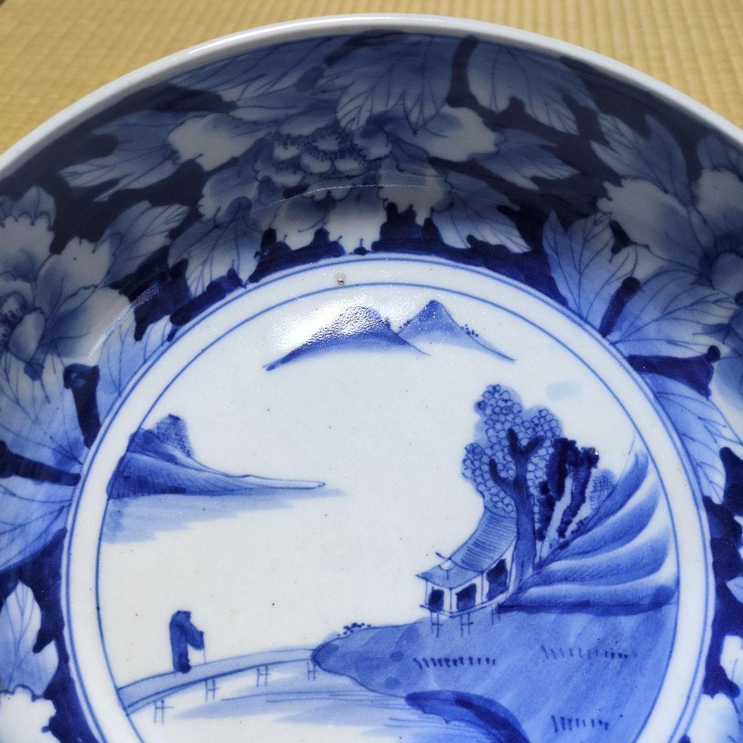 古伊万里　染付山水図　大鉢　骨董品