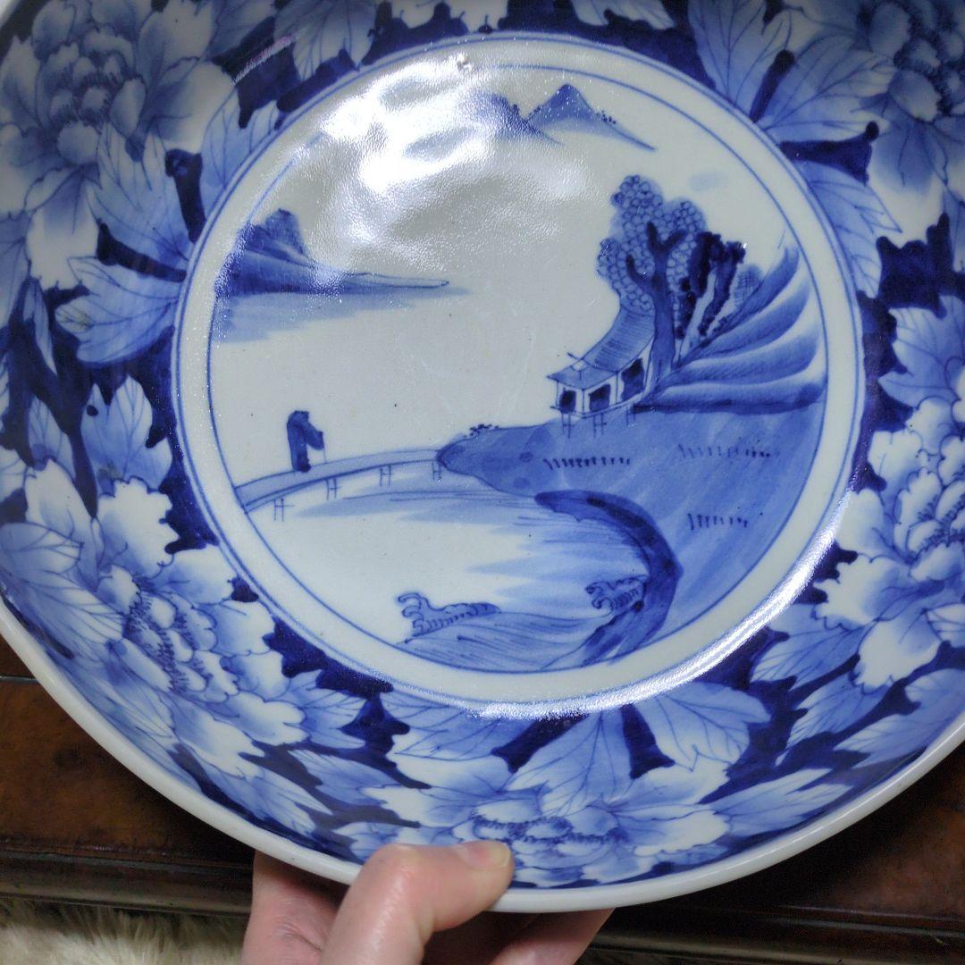 古伊万里　染付山水図　大鉢　骨董品