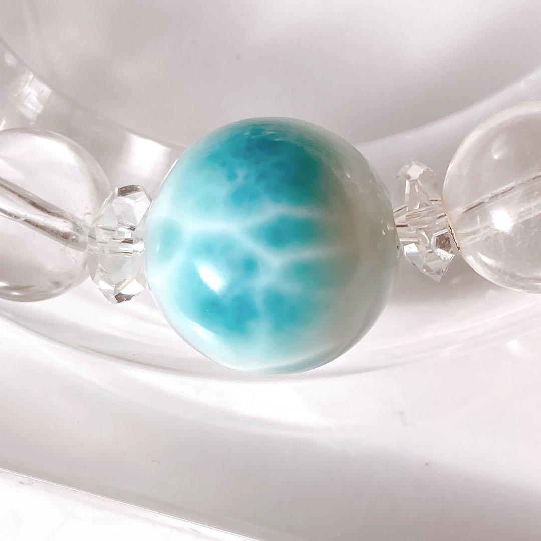 濃い色14.5mm大玉ラリマー水晶天然石ブレスレットパワーストーンブレスレット