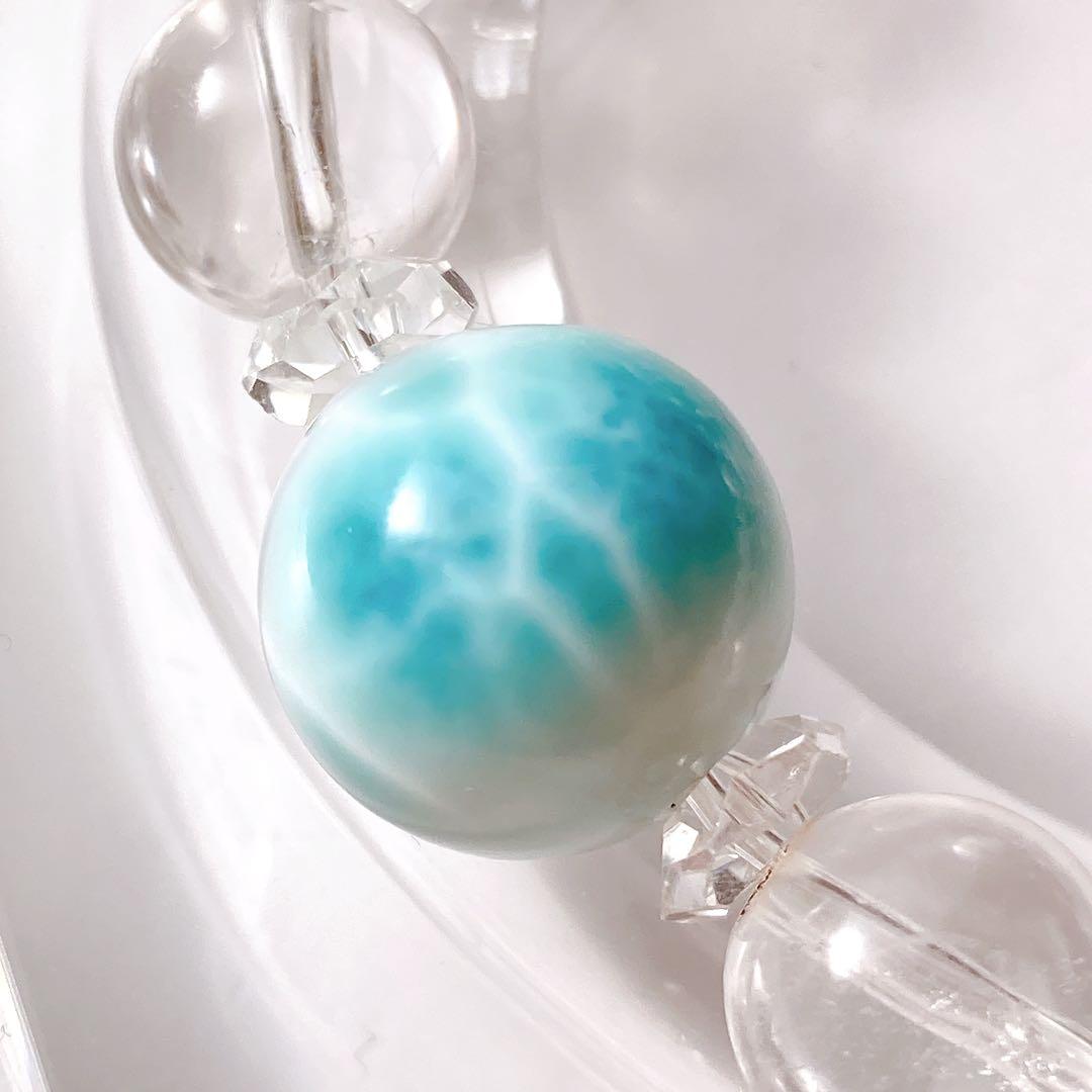 濃い色14.5mm大玉ラリマー水晶天然石ブレスレットパワーストーンブレスレット