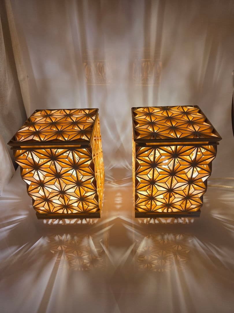 麻の葉45°組子ランプ、組子、組子細工、伝統文化、伝統工芸品、