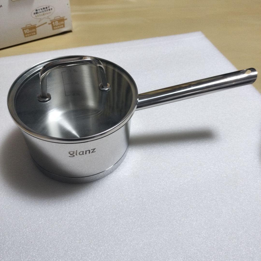 新品未使用glanzIH調理器対応3層厚底ステンレス鍋16cm18cm2点セット