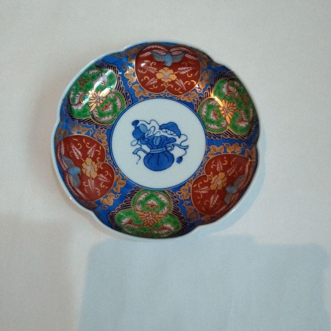 有田焼　賞美堂　其泉窯　古伊万里　宝袋　銘々皿　5枚セット　赤絵金彩　草花鳥紋