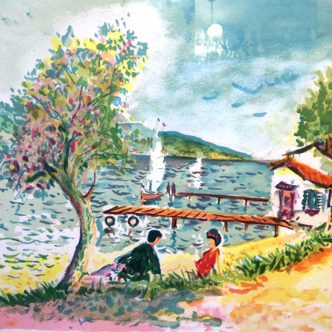 大判絵画■海の散歩道■カラーリトグラフピテリア直筆サイン入り