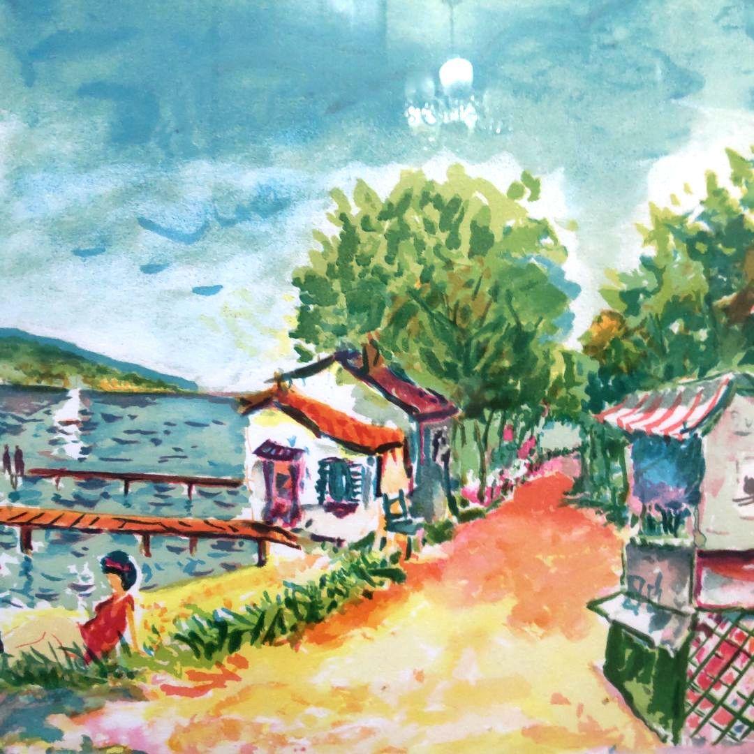 大判絵画■海の散歩道■カラーリトグラフピテリア直筆サイン入り