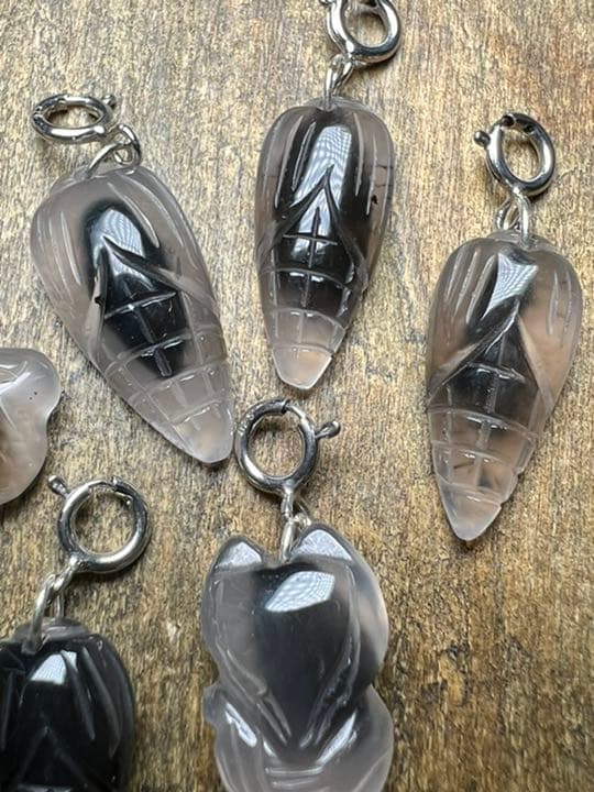 0725105天然アラシャン黒飴心瑪瑙タピオカ瑪瑙チャーム10個　シルバー925