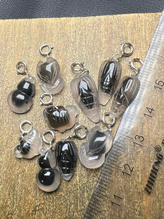 0725105天然アラシャン黒飴心瑪瑙タピオカ瑪瑙チャーム10個　シルバー925
