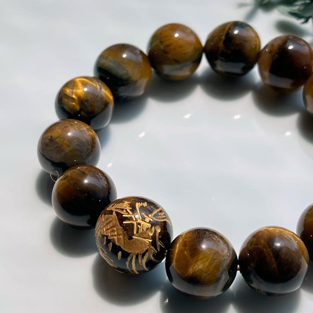 皇帝龍彫りタイガーアイ&ゼブラアイブレス