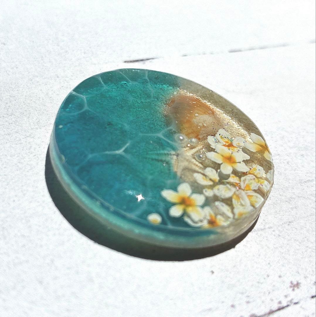 海塗りプルメリアフラワーハンドメイドレジンヘアゴムポニーフック69