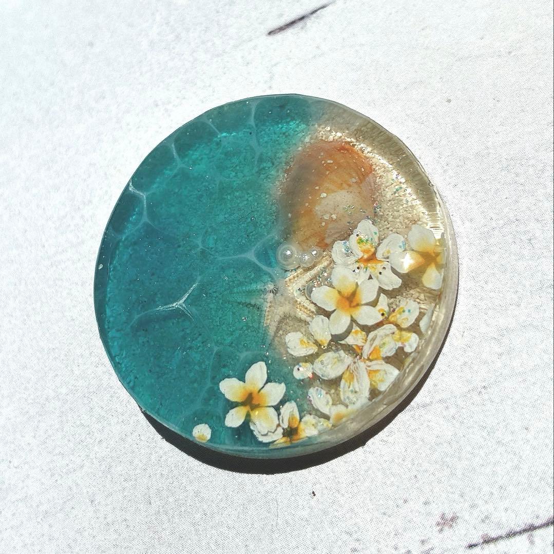 海塗りプルメリアフラワーハンドメイドレジンヘアゴムポニーフック69