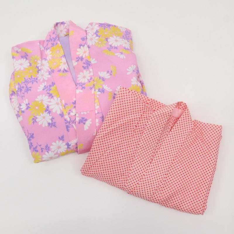 七五三 着物襦袢セット　7歳～10歳 女の子 花柄 子供ピンク 化繊 10RM3