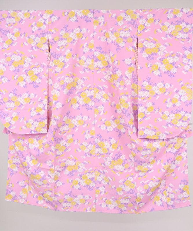 七五三 着物襦袢セット　7歳～10歳 女の子 花柄 子供ピンク 化繊 10RM3