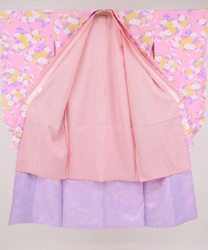 七五三 着物襦袢セット　7歳～10歳 女の子 花柄 子供ピンク 化繊 10RM3