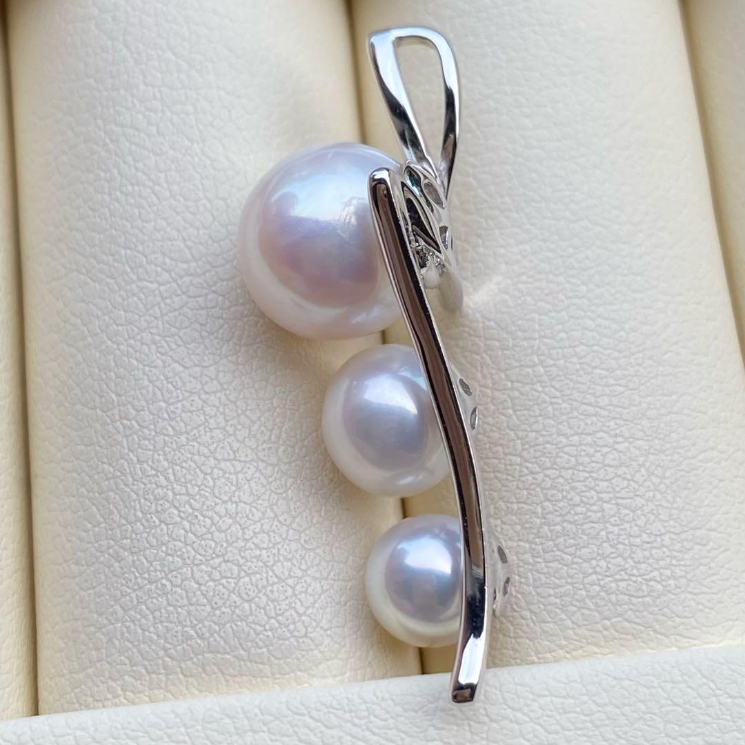 お客淡水エジソンパール&無核パール3連ネックレストップ　ホワイトPT759