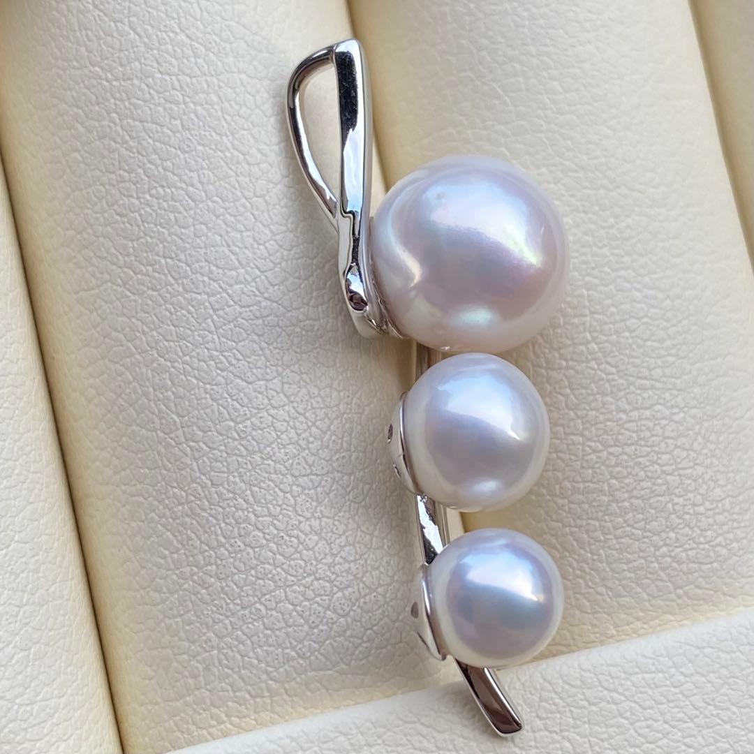 お客淡水エジソンパール&無核パール3連ネックレストップ　ホワイトPT759