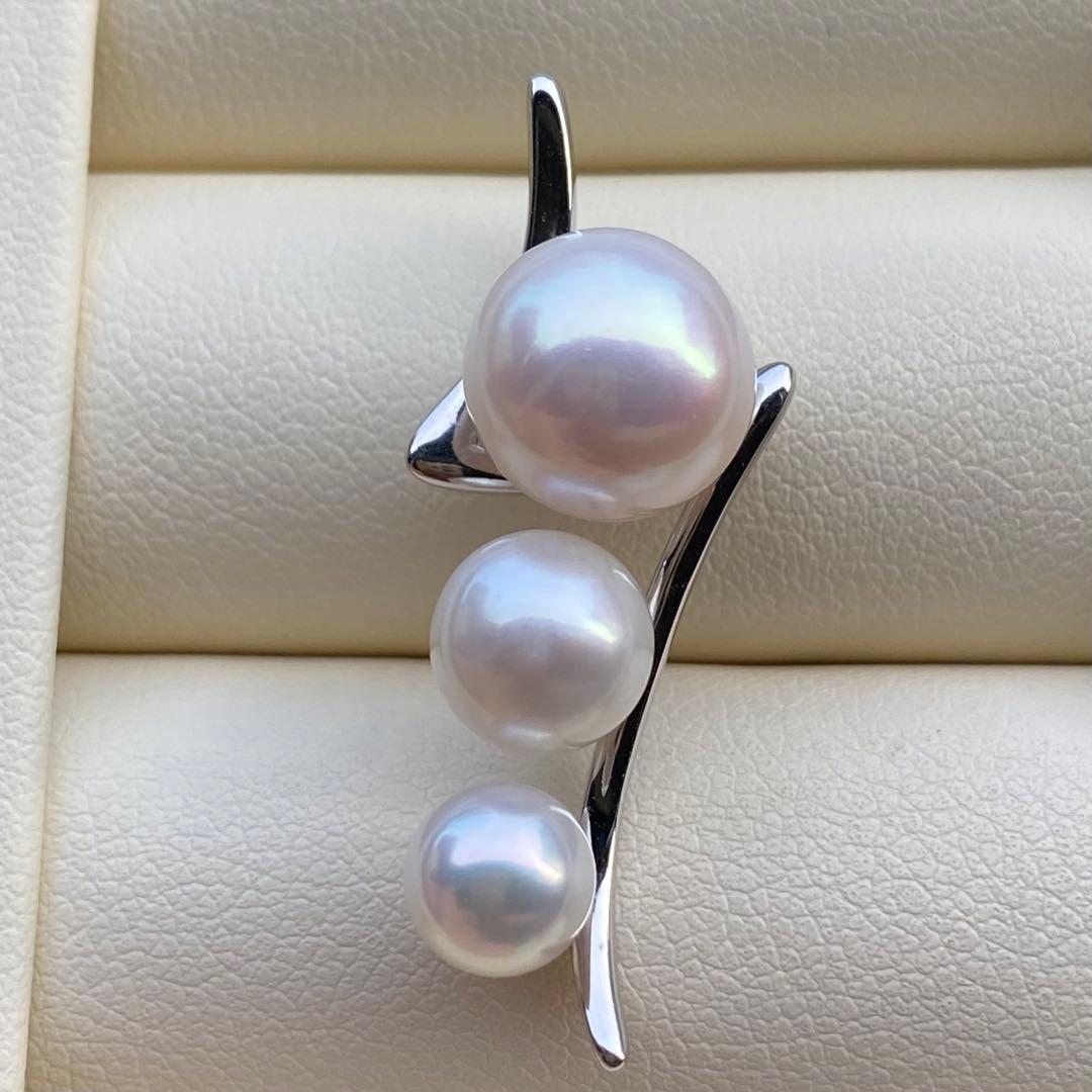 お客淡水エジソンパール&無核パール3連ネックレストップ　ホワイトPT759