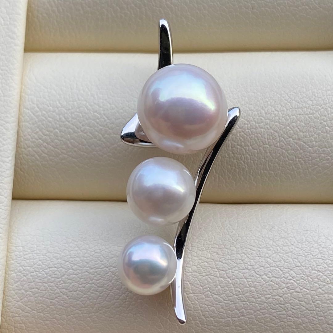 お客淡水エジソンパール&無核パール3連ネックレストップ　ホワイトPT759