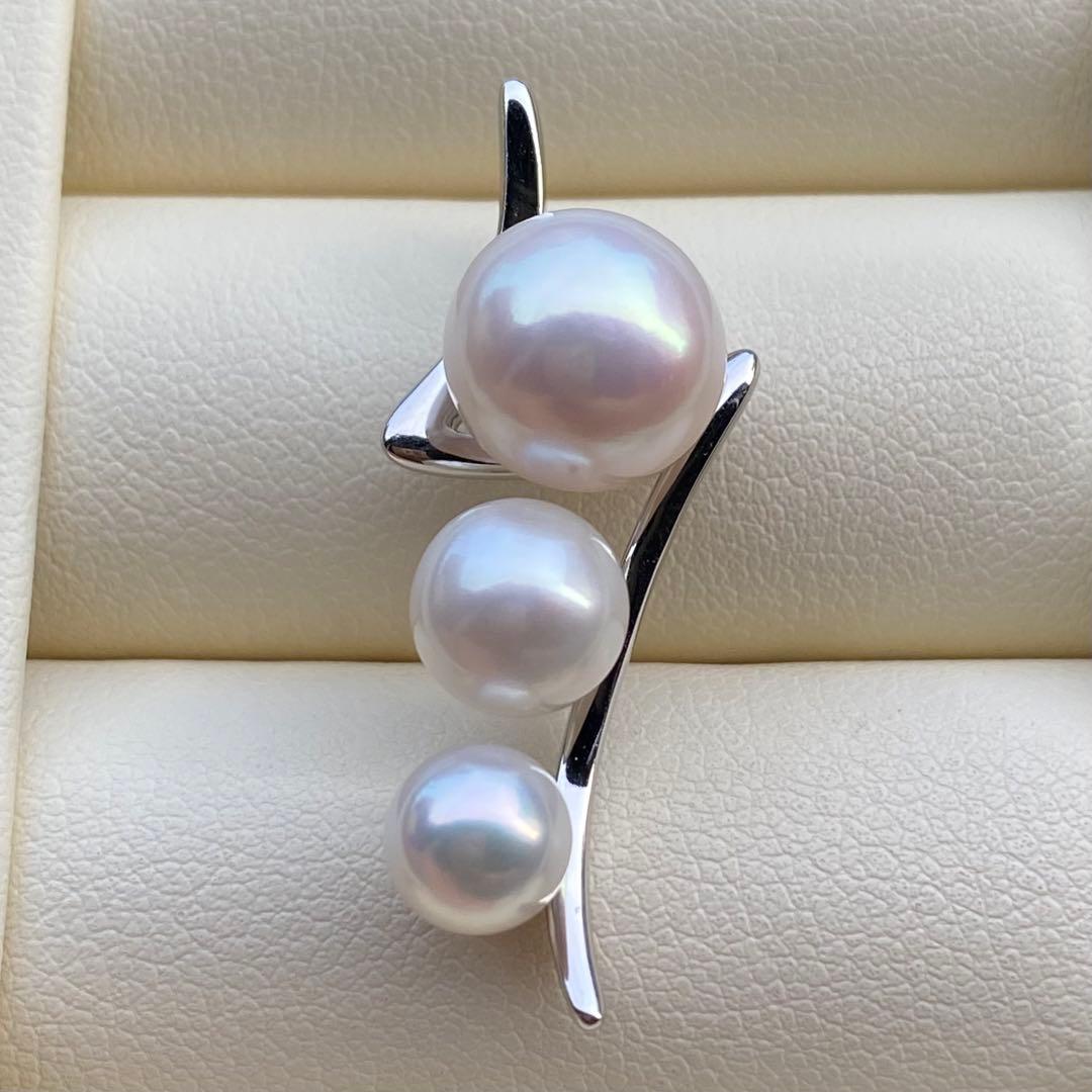 お客淡水エジソンパール&無核パール3連ネックレストップ　ホワイトPT759