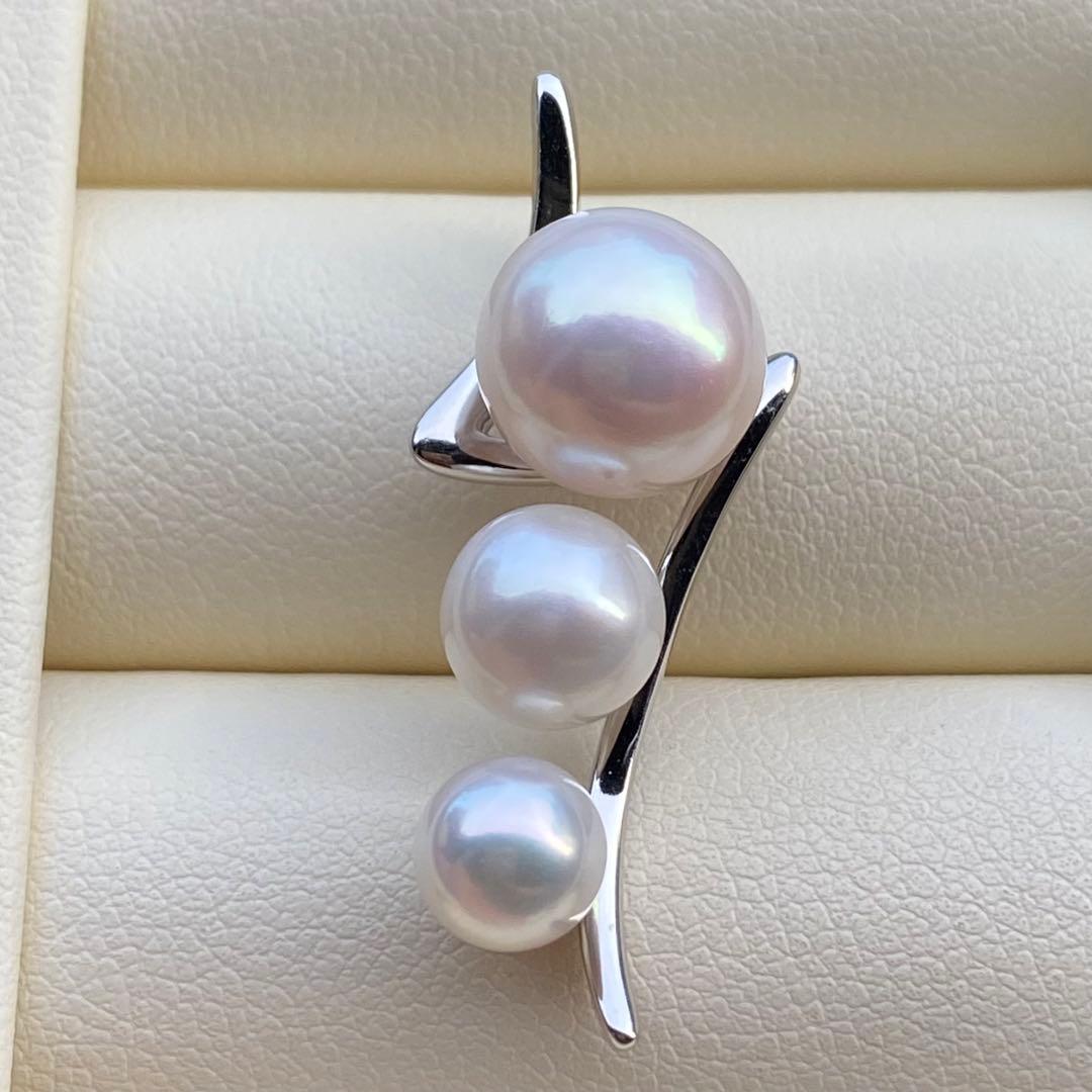 お客淡水エジソンパール&無核パール3連ネックレストップ　ホワイトPT759