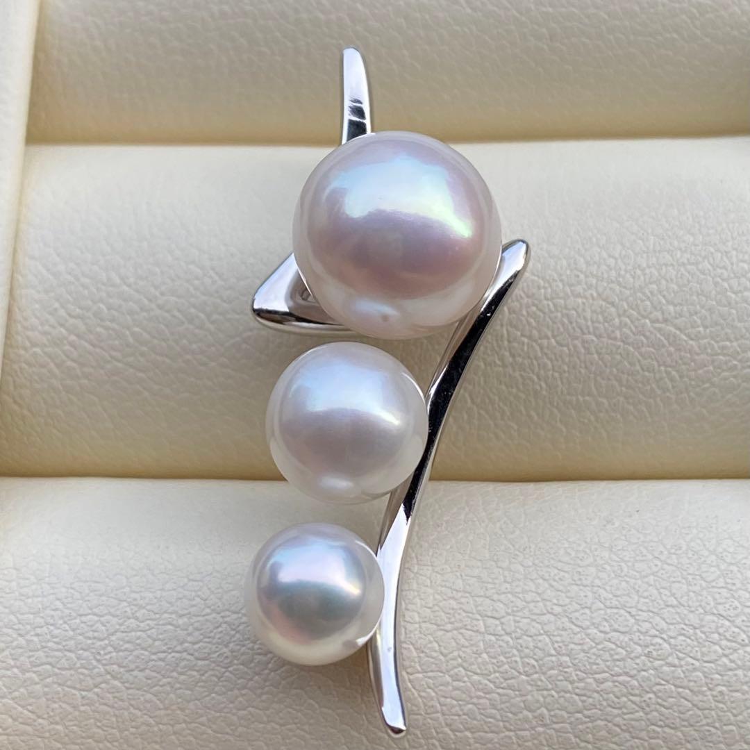 お客淡水エジソンパール&無核パール3連ネックレストップ　ホワイトPT759