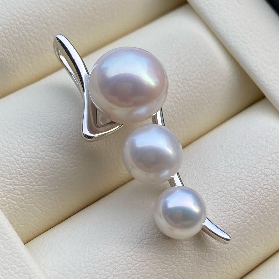 お客淡水エジソンパール&無核パール3連ネックレストップ　ホワイトPT759