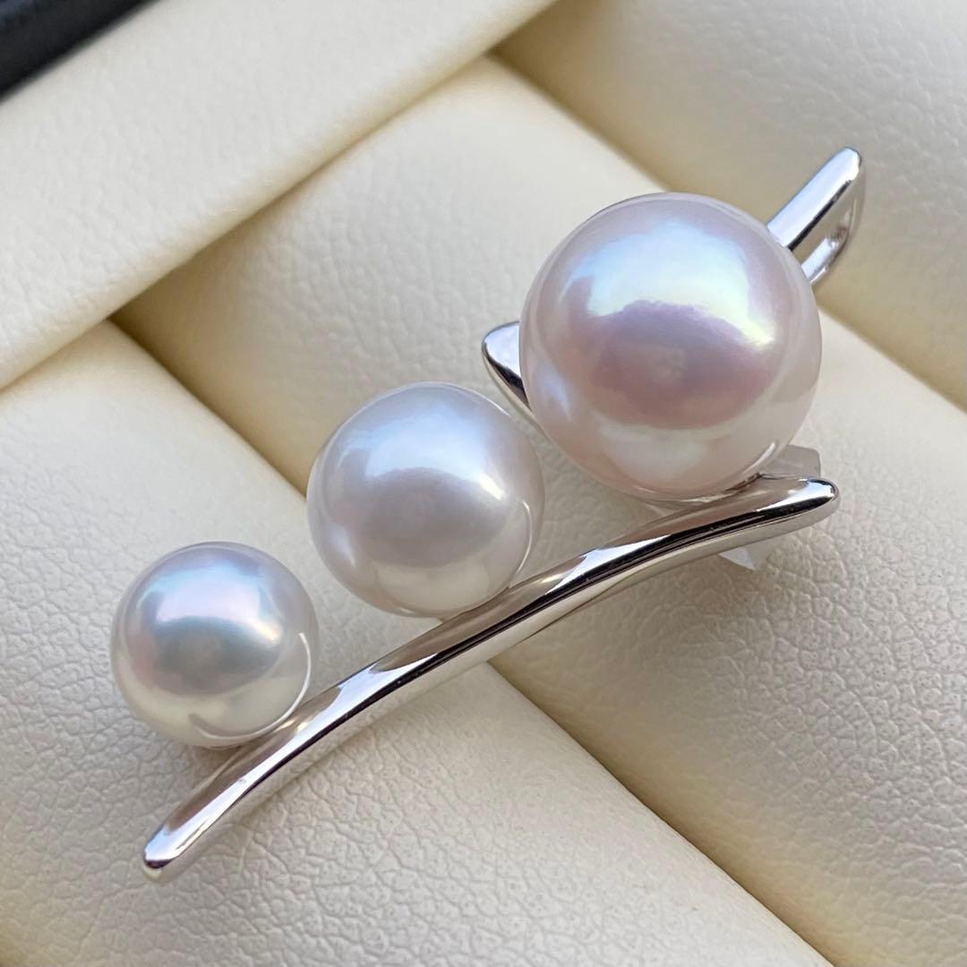 お客淡水エジソンパール&無核パール3連ネックレストップ　ホワイトPT759