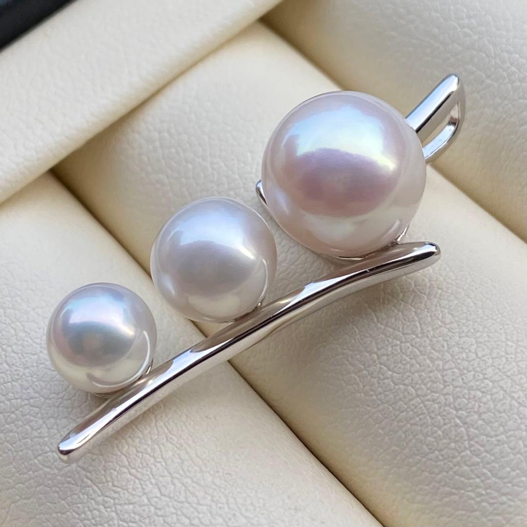 お客淡水エジソンパール&無核パール3連ネックレストップ　ホワイトPT759