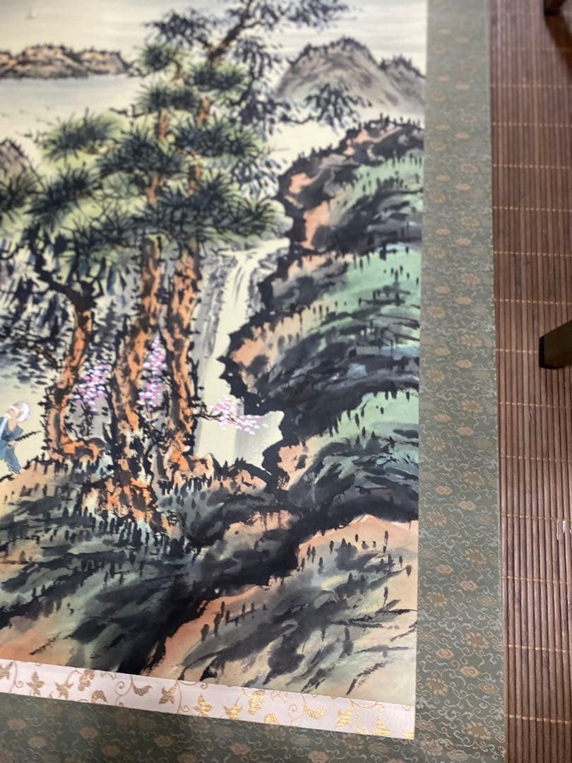 【大型188cm】山水画 掛け軸 共箱あり 水墨画 日本画 風景画♪