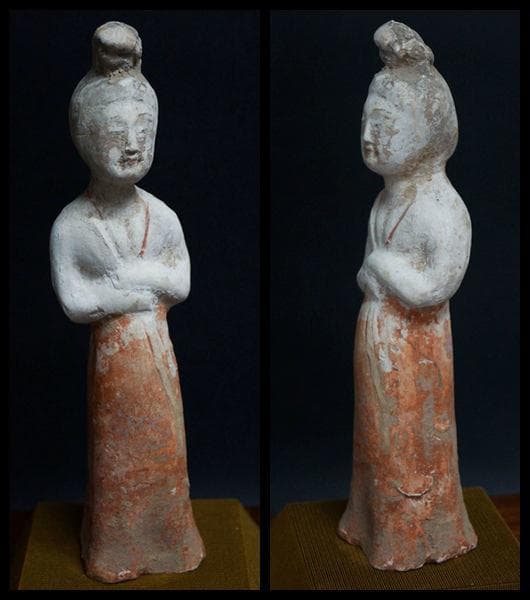 唐 加彩人物俑 貴婦人立像 唐木ガラスケース入り 置物 飾り物