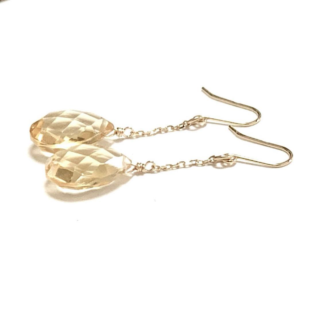 【Rtav】特価 K18 AAA シトリン ドロップ チェーンフックピアス