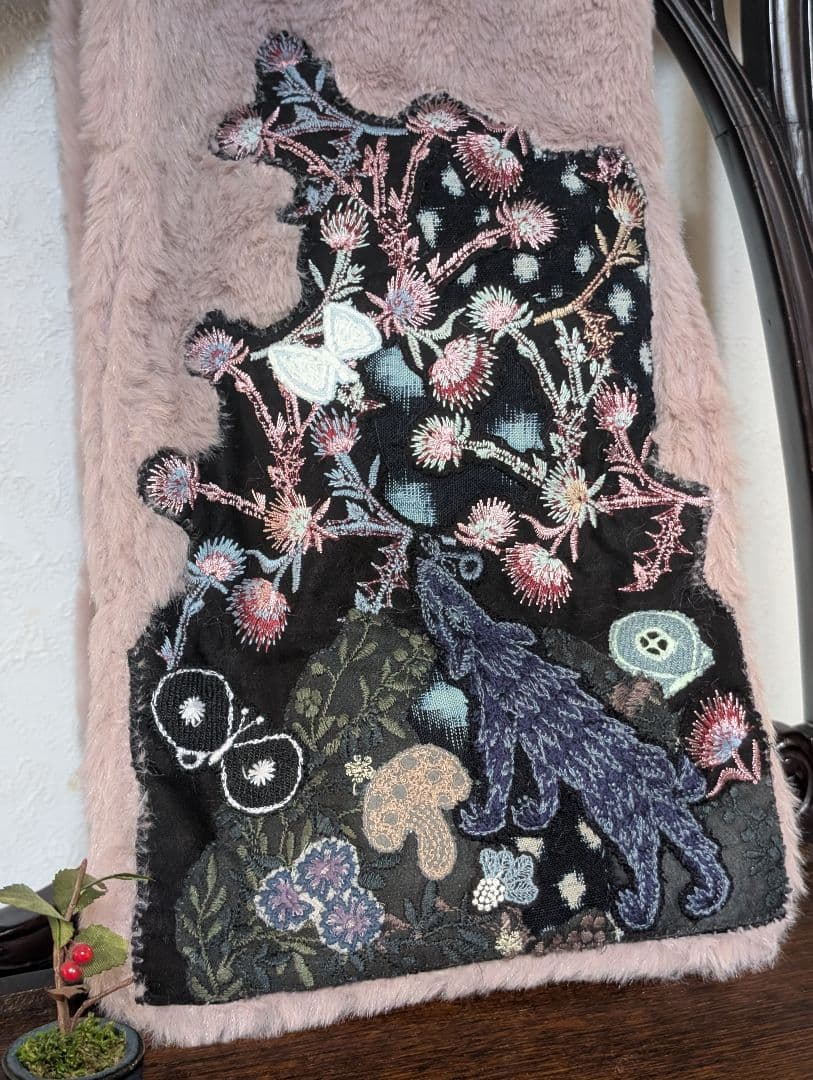 松の内価格❗️《ガレ調Wolf＆flower》古布藍染　PJC　ミナ　ティペット