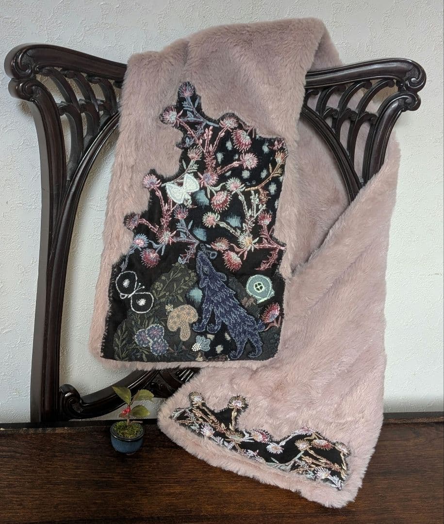 松の内価格❗️《ガレ調Wolf＆flower》古布藍染　PJC　ミナ　ティペット