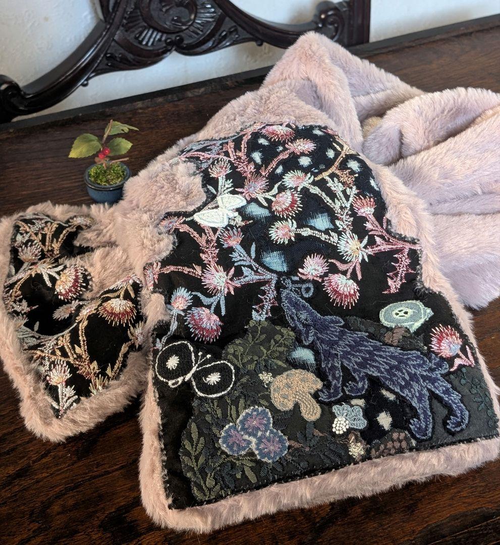 松の内価格❗️《ガレ調Wolf＆flower》古布藍染　PJC　ミナ　ティペット