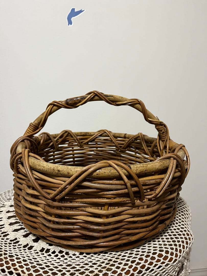 ラタン　曲木　バスケット　ヴィンテージ　籐カゴ