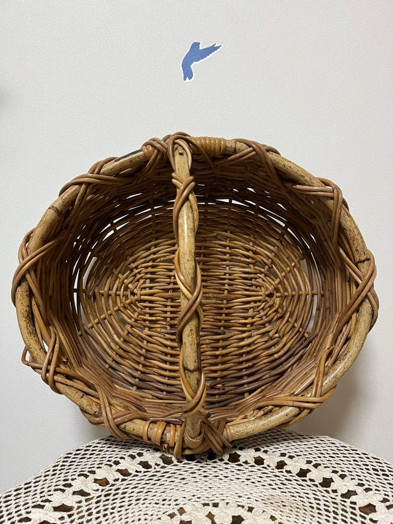 ラタン　曲木　バスケット　ヴィンテージ　籐カゴ