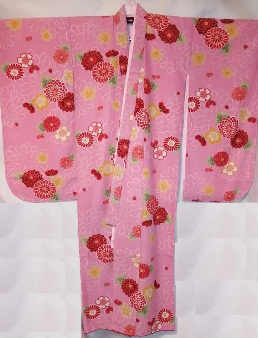 ★未使用品★古今ジュニア 七五三 7歳着物 ピンク地 桜菊柄 長襦袢付 ⑦-8