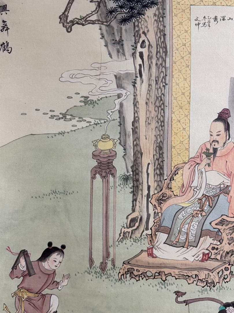 中国　慶興舞鶴　絹本　掛軸　送料込み250702